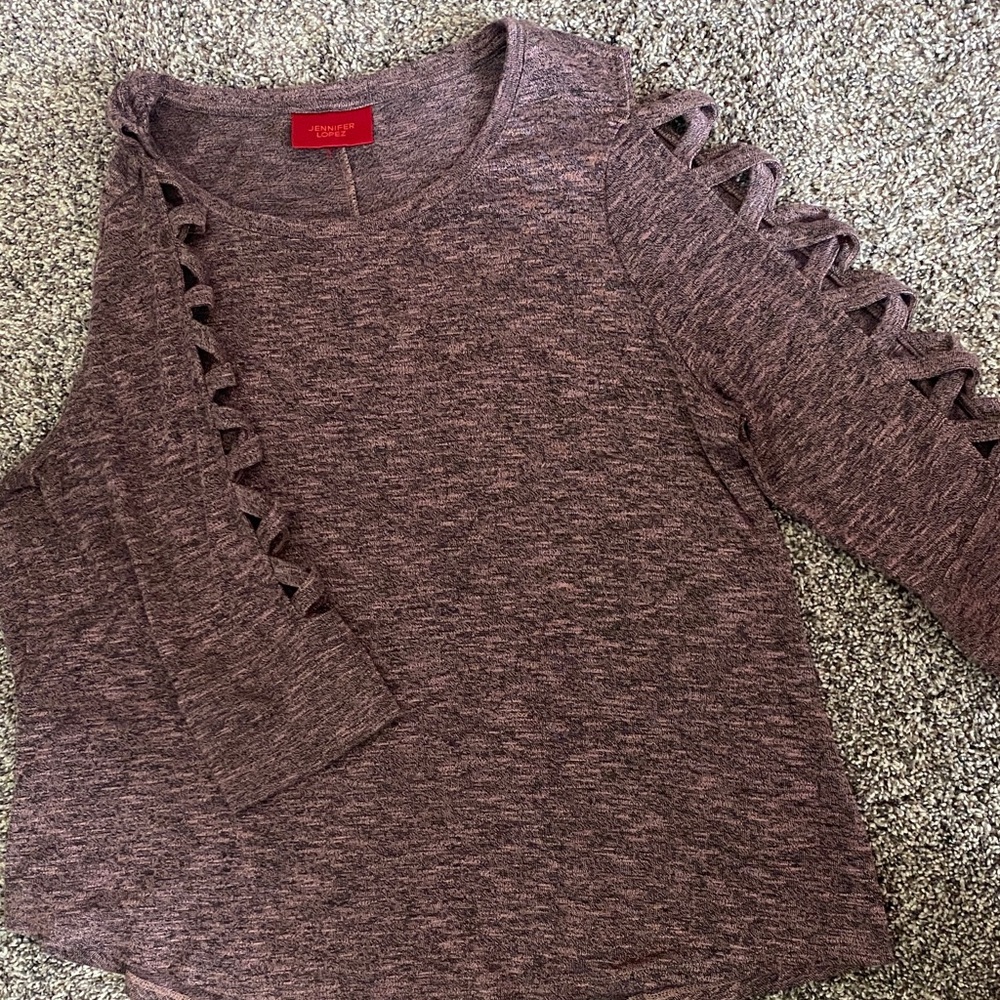 Jennifer Lopez Women's Heathered Purple/mauve 3/4 sleeve top with sleeve detail